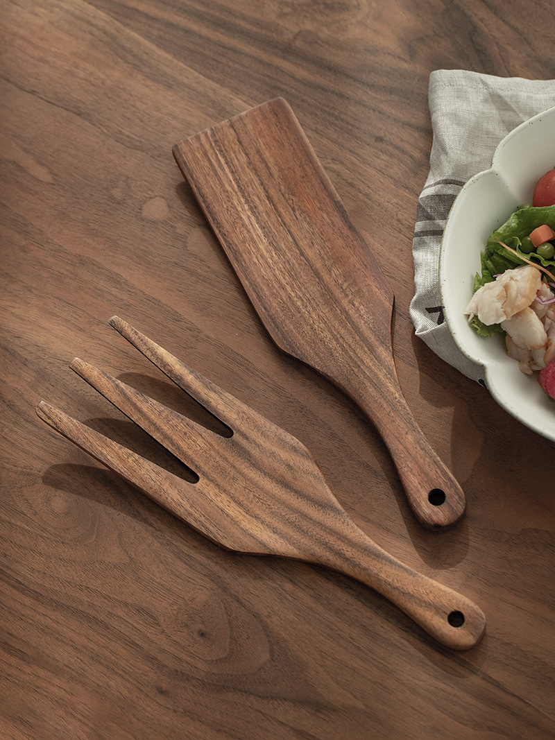 Home Cooking Utensil Set - Wooden Salad Server, Wood Salad Tong