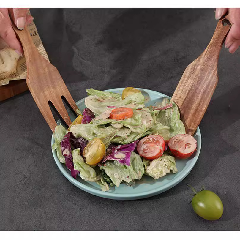 Wooden Salad Server, Wood Sala - مراجعة Home Cooking Utensil Set وسعره