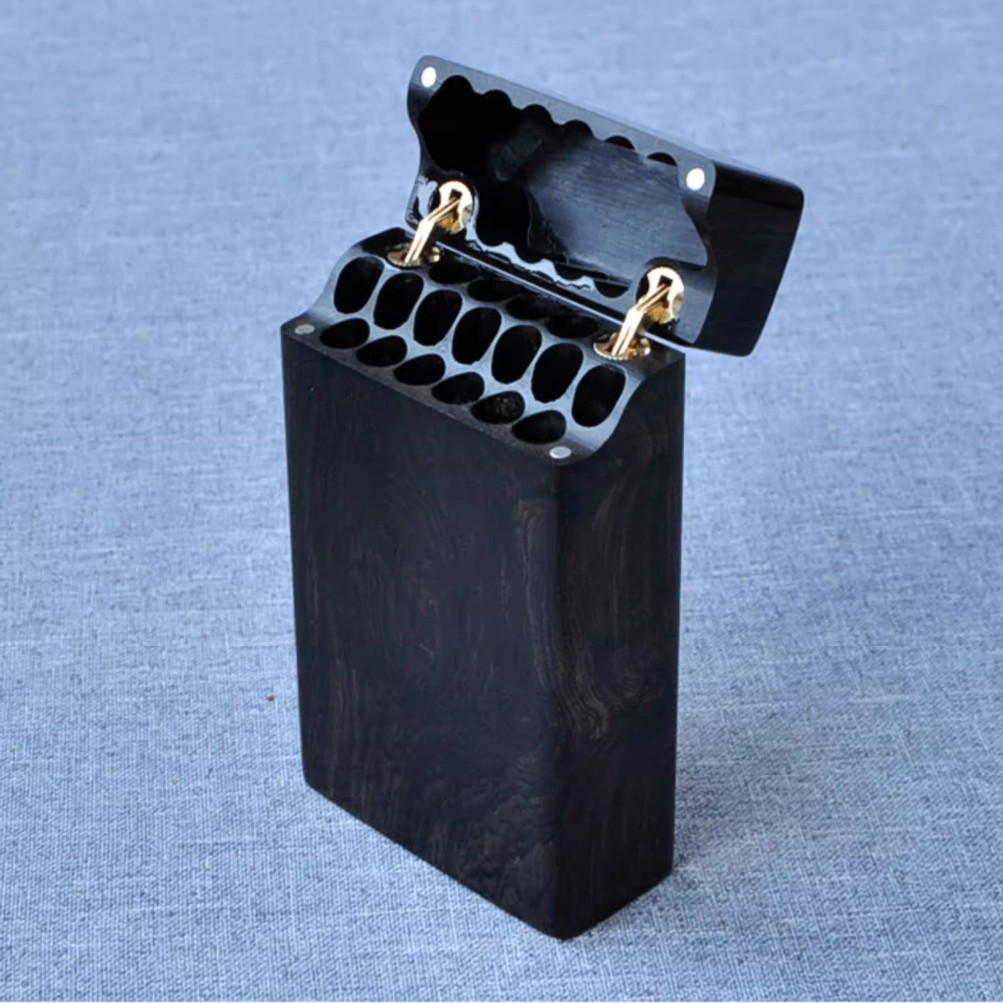 Ebony Flip Cigarette Case Port - مراجعة Smoker Box Wood Chip وسعره