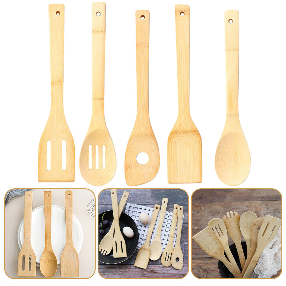5Pcs Bamboo Cooking Utensil Se - مراجعة Home Cooking Utensil Set وسعره