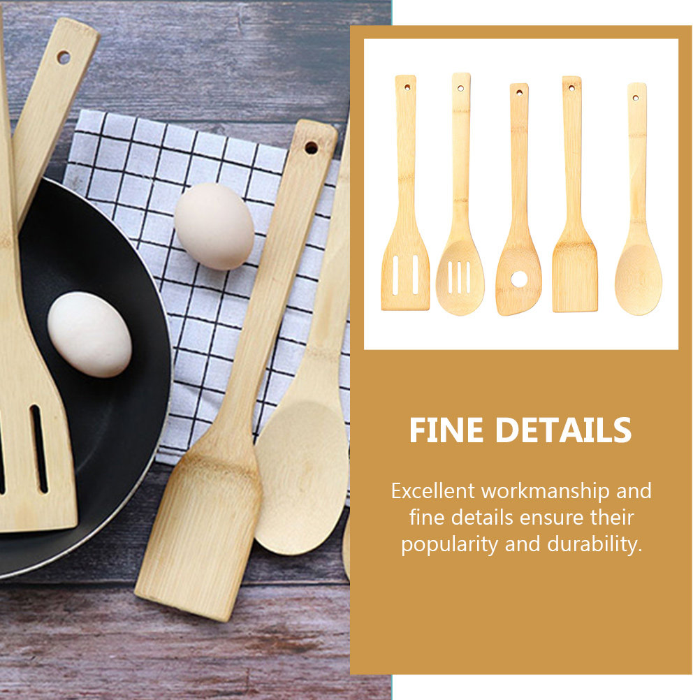 5Pcs Bamboo Cooking Utensil Se - مراجعة Home Cooking Utensil Set وسعره