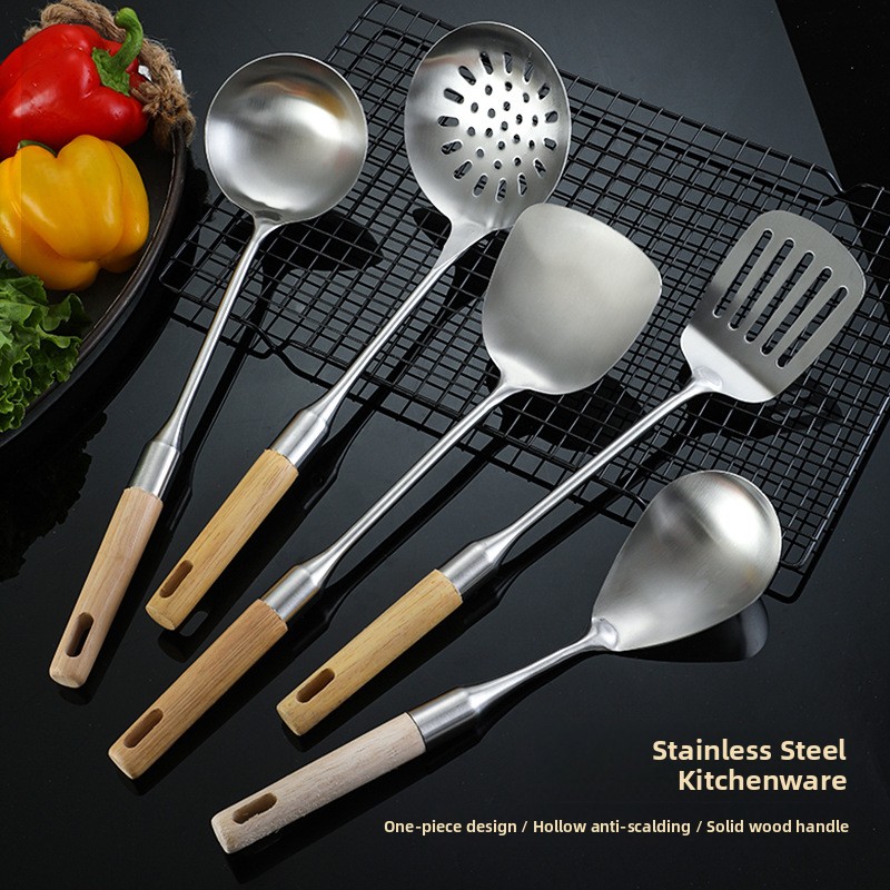 Stainless Steel Wooden Handle  - مراجعة Home Cooking Utensil Set وسعره