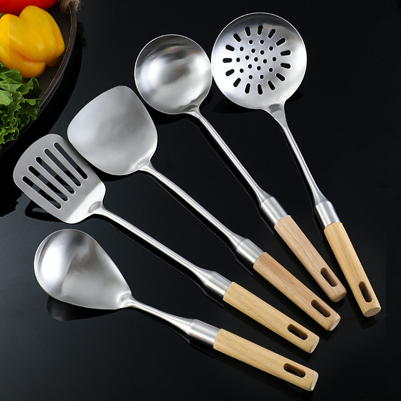 Stainless Steel Wooden Handle  - مراجعة Home Cooking Utensil Set وسعره