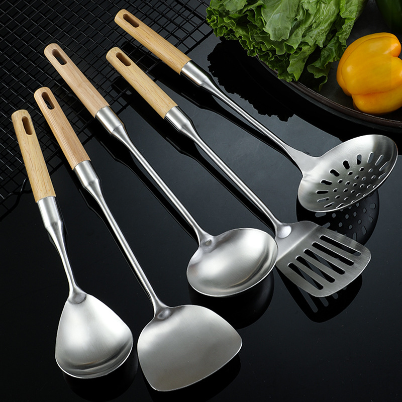 Stainless Steel Wooden Handle  - مراجعة Home Cooking Utensil Set وسعره